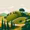 Italian Landscape Authentic Home Farm Green Yellow Grey Field House on a Hill Summer Generative AI