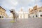 Italian Maremmano abruzzese sheepdog on the central square of Grosseto town in Maremma region