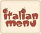 Italian menu lettering. Fast food piece Pizza. Retro colors. Flat style. Vector illustration.