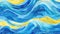 Italian and Mexican Ceramics with Ocean Watercolor Wave. Blue and Yellow Ripples for Pool Parties, Lake Camping, and Beach Travel