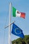 Italian Nautical Flag and European on a Ship Mast