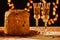 Italian panettone and sparkling wine over a table