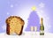 Italian panettone and wine and glasses