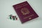 Italian passport with cufflinks with Italian flag green, white, red