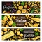 Italian pasta banners on wooden background