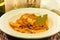 Italian pasta called `Paccheri` with meat souce