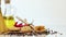 Italian pasta, Italian pasta ingredients, flour, pasta assortment of olive oil in a bottle, still life, spices spaghetti, studio