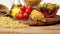 Italian pasta, Italian pasta ingredients, flour, pasta assortment of olive oil in a bottle, still life, spices spaghetti, studio