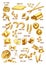 Italian pasta names vector sketch icons set