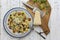 Italian Pasta Plate with Green and Black Olives, Parmesan Chess