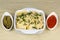 Italian pasta, ravioli with parsley and sauces