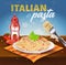 Italian Pasta Square Banner. Plate with Spaghetti