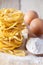 Italian pasta tagliatelle, flour and eggs