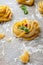 Italian pasta tagliatelle nest closeup