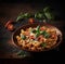 Italian pasta with tomatoes and mint on the table close-up