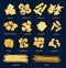 Italian pasta types, cuisine vector objects