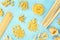 Italian pasta variety, flat lay banner, shot from the top