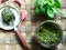 Italian pesto sauce rustic still life