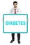 Italian physician holding diabetes word on studio
