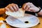 Italian Piadina tear by hands with balsamic in plate