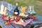 Italian picnic with red wine, parmesan, ham and olives. Lunch in the open air. Traditional snacks. Copy space