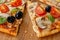 Italian pizza with cheese slice, baked food,  fast