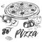 Italian pizza , collection of pizza with ingredients, logo, hand drawn vector illustration realistic sketch