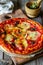 Italian pizza with tomatoes and mozzarella cheese. Italian cuisine. Margherita