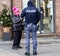 Italian policeman keeping safety in historical square of Bologna. Italy