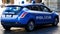 Italian Polizia car Police. Keeping safety in historic center of Bologna