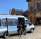 Italian Polizia keeping safety in historical square of Bologna. Italy