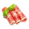 Italian prosciutto crudo or spanish jamon. Raw ham on white background.