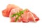 Italian prosciutto crudo or spanish jamon. Raw ham on white background.