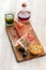 Italian prosciutto ham with olives and bread