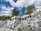 Italian quarry with smooth sections of marble in the Ruskeala Mountain Park on a sunny summer day