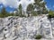 Italian quarry with smooth sections of marble in the Ruskeala Mountain Park on a sunny summer day
