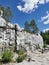Italian quarry with smooth sections of marble in the Ruskeala Mountain Park on a sunny summer day