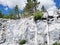 Italian quarry with smooth sections of marble in the Ruskeala Mountain Park on a sunny summer day