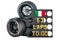 Italian racing, pit board with flag of Italy and racing wheels with different compounds type tyres. 3D rendering