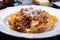 Italian ragu bolognese with flat fettuccine pasta