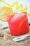 Italian red appetizer drink with lemon and ice spritz aperitif  beverage