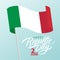 Italian Republic Day, june 2 greeting card with waving national flag of Italy.