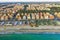 Italian resort Lido di Ostia beach coastline, aerial view