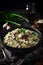 Italian risotto dish with mushrooms and asparagus.