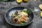 Italian risotto with shrimps, mussels, octopus, clams. Mediterranean cuisine. Restaurant menu, dieting, cookbook recipe