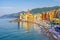 Italian riviera colorful beach landscape of the Camogli village in Liguria - Genoa province