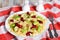 Italian Sausage Bowtie Pasta warm salad with avocado slices