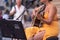 Italian Singer With Guitar Exhibits On The Street In Italy