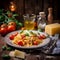 Italian spaghetti and cheese on the table close-up