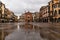 italian square on rainy day